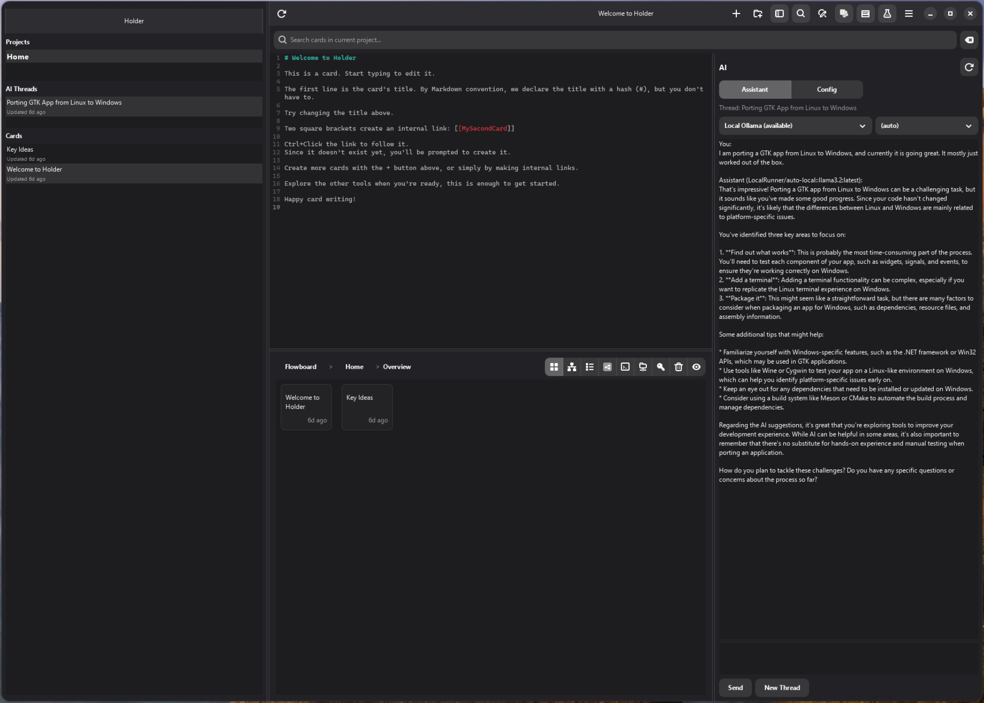 Holder running on Windows with the toolbox and AI panel visible